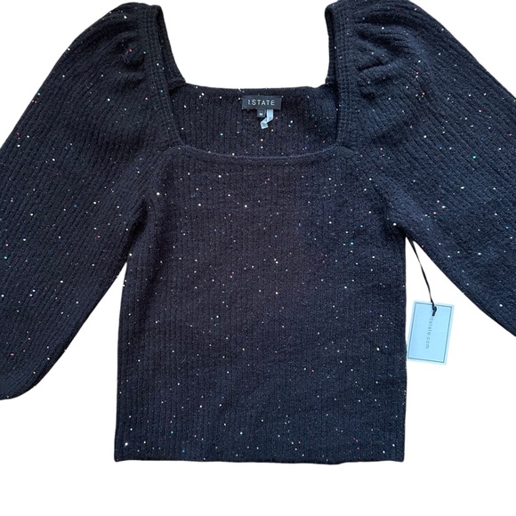 1.STATE Long Sleeve Square Neck Sweater NWT Size Medium M Black - Picture 3 of 7